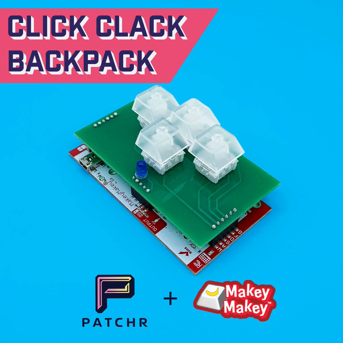 patchr_io's tweet photo. We teamed up with @makeymakey to bring you a fully customizable four-key keyboard that works with Makey Makey v.1.4. 

You create the board shape, component layout, and key placement. One lesson: a million different possibilities.  

https://t.co/RpOf9yqEaz 
#STEAM #STEMeducation https://t.co/yt4xiZ89tg