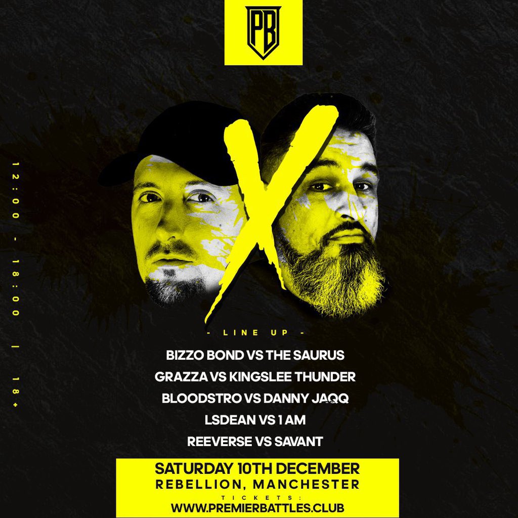 AllThingsBatRap's tweet photo. Premier Battles with a crazy lineup 🎥🔥 @PremierBattle
https://t.co/595sbwxJP8
#UNDISCLOSED7
•BIZZO BOND vs THE SAURUS
#THEPLUG3
•SHOTTY HORROH vs SHUFFLE-T
•GEMIN1 vs COJAY
#MATCHDAY1
•BIZZO BOND vs UNANYMOUS
•VIZUAL vs QUILL
•FROST vs BLACK T
•GEORGIE ROOTS vs SCOOP https://t.co/lF4LUwgQK9