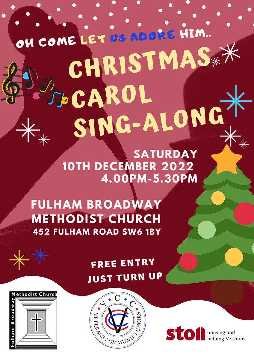 Come sing your hearts out with us this Saturday - at this FREE singalong concert in Fulham. Invigorating carols, pop &amp; military songs shall lift our roof high! With Veterans Community Choirs &amp; <a href="/stoll_veterans/">The Stoll Foundation</a>. 
Please share. #londonveterans #carolslondon #fulham #christmaslondon