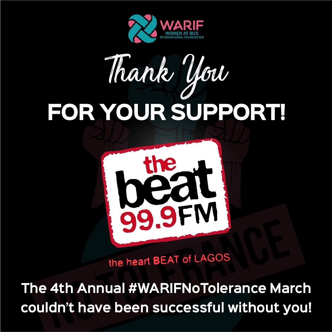 WARIF_NG's tweet photo. We say a BIG thank you to our partners and sponsors for their support and kind donations towards the success of the 4th Annual 2022 WARIF No Tolerance March!
@THEBEAT999FM @CoolFMNigeria @WazobiaFMAbuja @NigeriainfoFM
#NTM2022 #NoToleranceMarch #16daysofactivism https://t.co/kazyCqBRj9