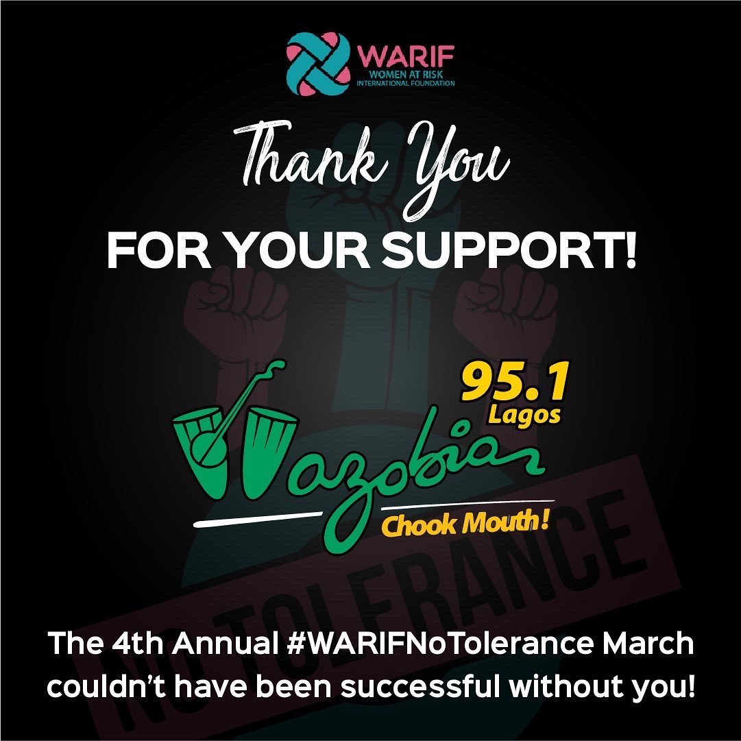 WARIF_NG's tweet photo. We say a BIG thank you to our partners and sponsors for their support and kind donations towards the success of the 4th Annual 2022 WARIF No Tolerance March!
@THEBEAT999FM @CoolFMNigeria @WazobiaFMAbuja @NigeriainfoFM
#NTM2022 #NoToleranceMarch #16daysofactivism https://t.co/kazyCqBRj9