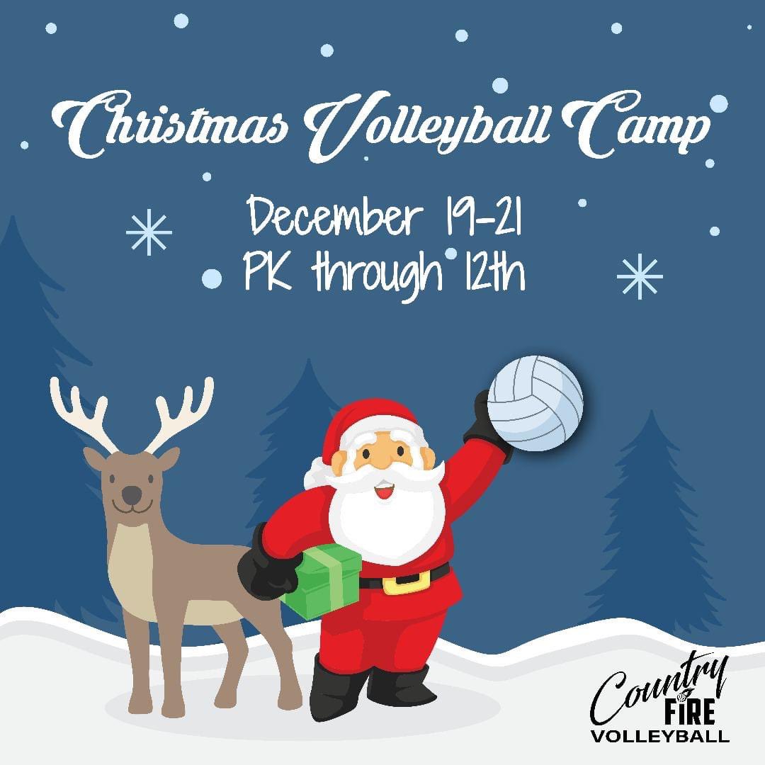 Christmas Volleyball Camp registration is open!! Feel free to share!

We have camps for Pk-1st, 2nd-4th, 5-6th, 7-8th and 9-12th from December 19th-21st.

Register at countryfirevolleyball.com

Registration is limited, register today before camp is sold out! #countryfirevb