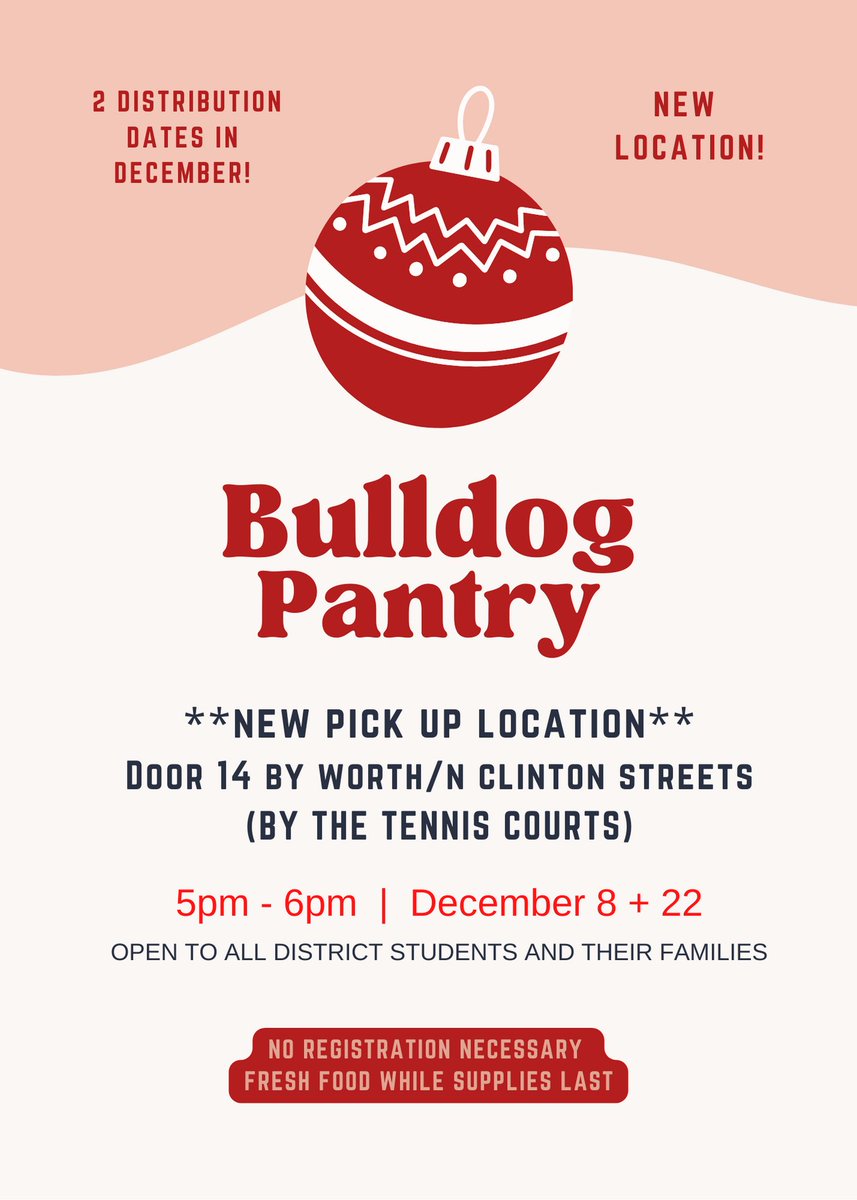 West York Area School District families - our next Bulldog Pantry distribution date is this Thursday, December 8th.  

PLEASE NOTE - new pick-up location at the High School - PLEASE USE DOOR #14 by Worth &amp; N. Clinton Streets by the tennis courts.
