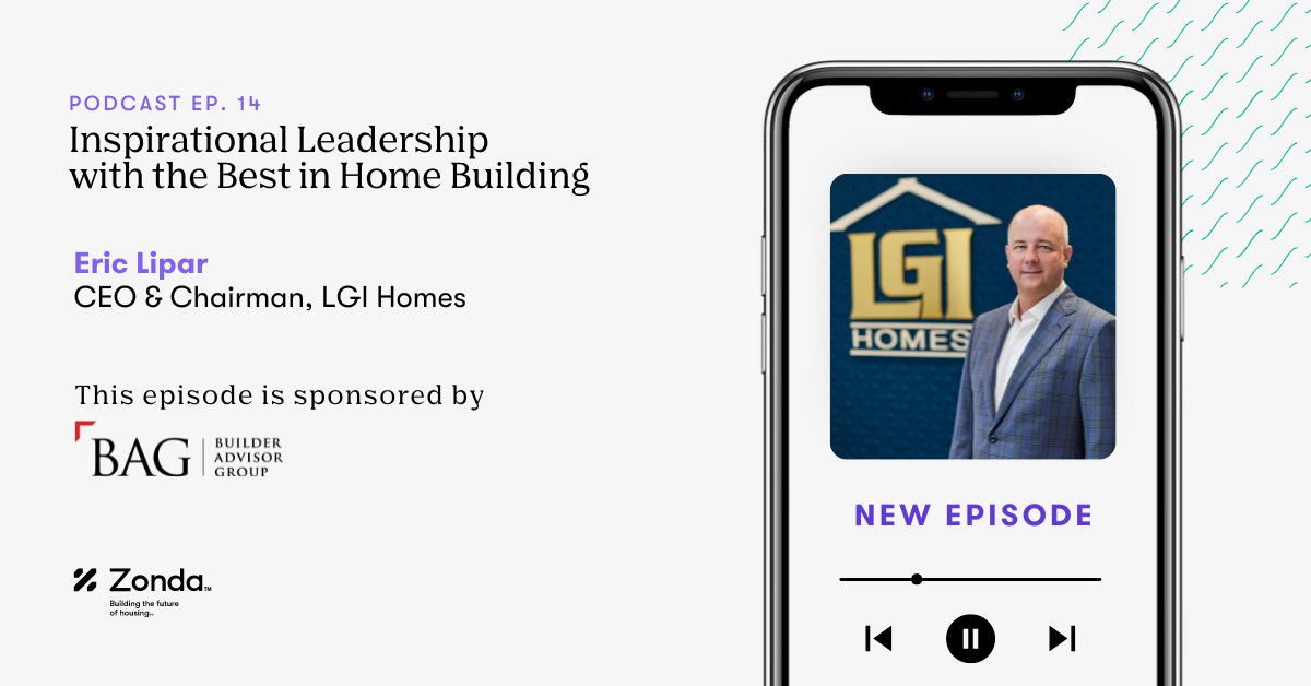 🎙️ New podcast episode! Eric Lipar, CEO and Chairman of @LGIHomes, shares his favorite part of the job, how he landed in the home building industry and more in episode 14 with Mollie Carmichael: bit.ly/3iB8Lm5 🤝 Thank you to our sponsor, Builder Advisor Group.