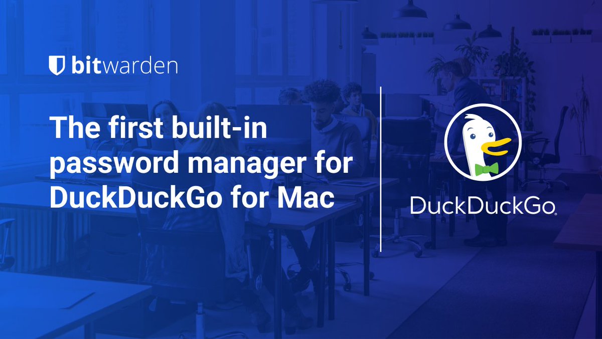 Bitwarden's tweet photo. Everyone deserves access to the tools they need to be safer online. Open beta release of @DuckDuckGo for Mac now includes Bitwarden for #passwordmanagement. Learn more: https://t.co/ARt1A08NQS https://t.co/eufC0i939Y