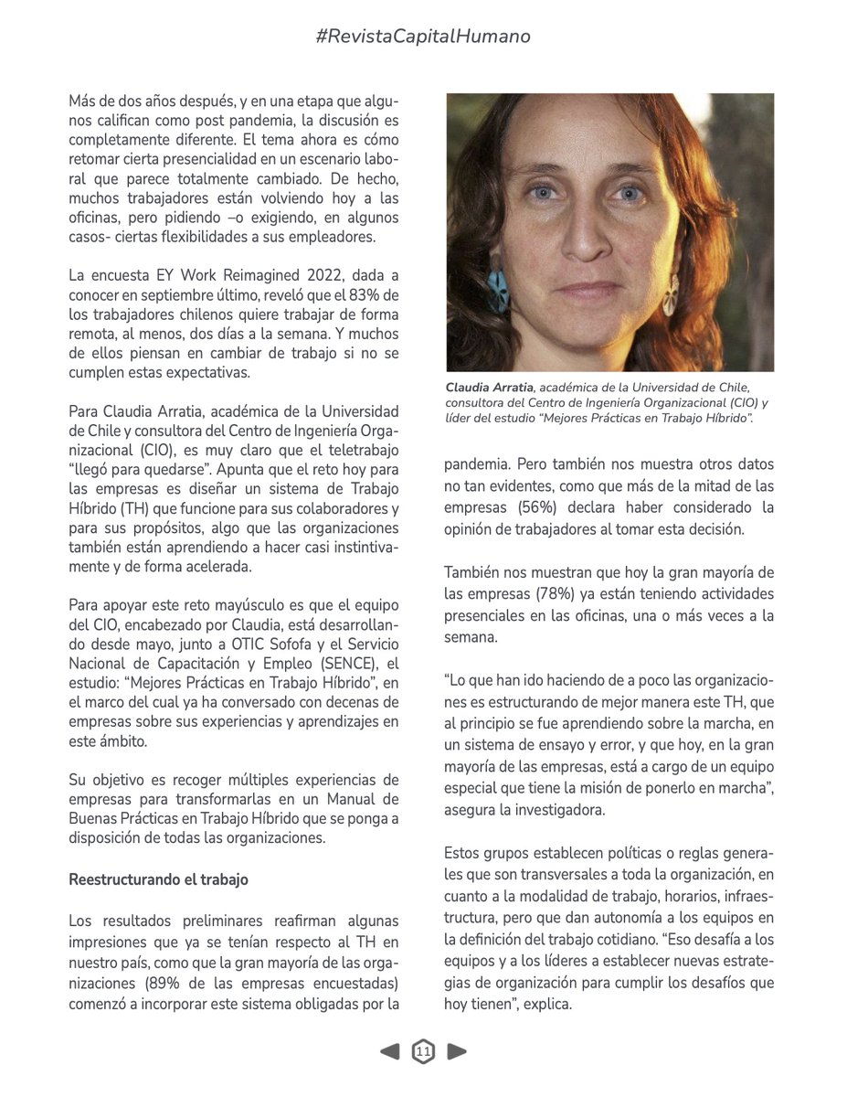 CIO_UChile's tweet photo. En el último número de la revista #CapitalHumano  nuestros investigadores Sebastián Conde y Claudia Arratia analizan los retos del #TrabajoHíbrido en Chile a partir de un trabajo conjunto con @SenceChile y @OTICSOFOFA. https://t.co/O4OxWKK6Mk