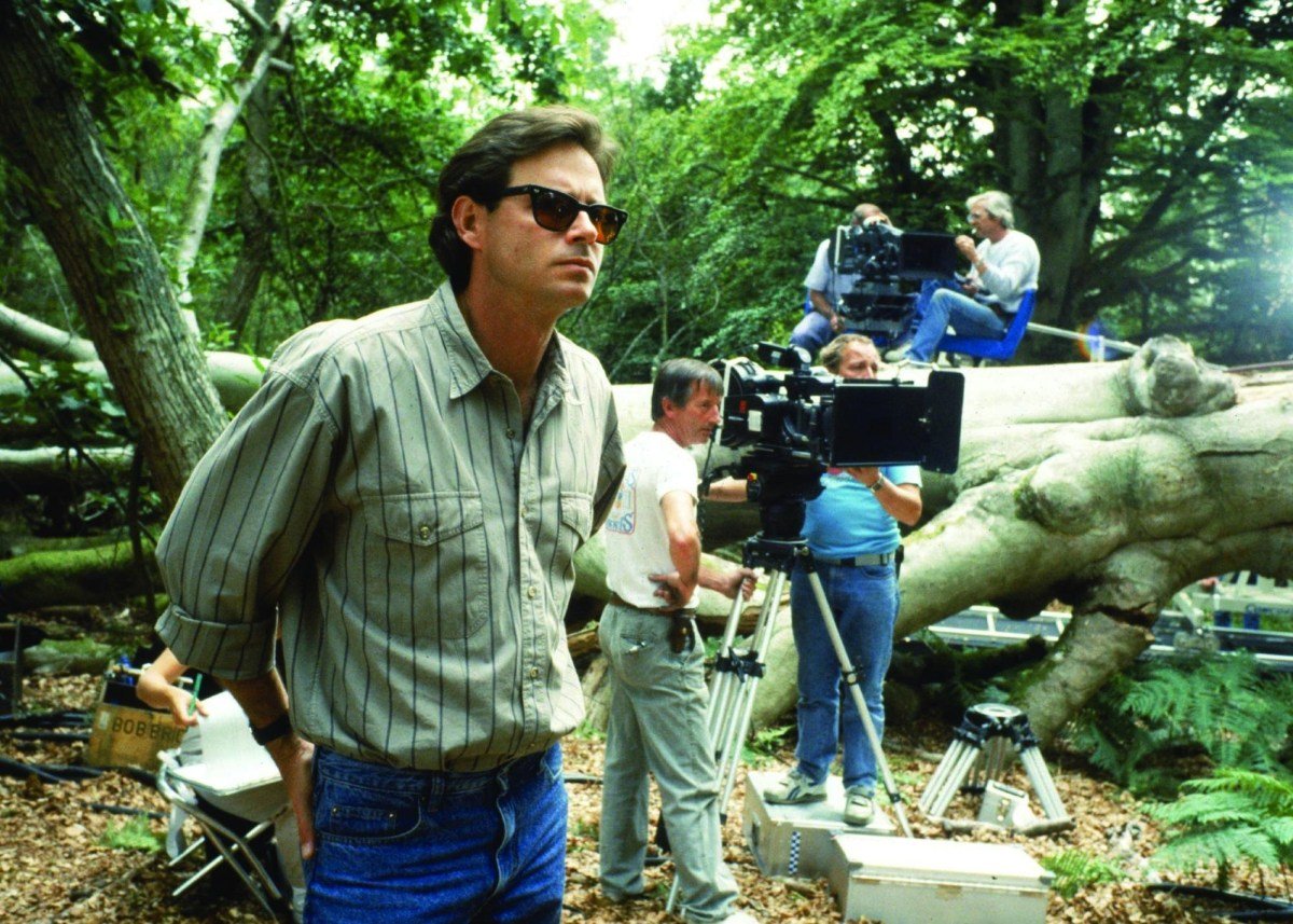 Morgan Freeman, Kevin Costner, cinematographer Douglas Milsome, and director Kevin Reynolds on the set of ROBIN HOOD: PRINCE OF THIEVES, released June 14, 1991. #makingof #behindthescenes #MorganFreeman #KevinCostner #RobinHood