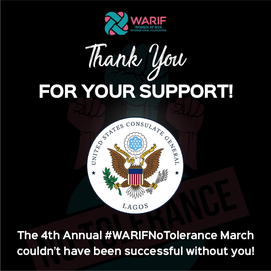 WARIF_NG's tweet photo. We say a BIG thank you to our partners and sponsors for their support and kind donations towards the success of the 4th Annual 2022 WARIF No Tolerance March!
@USinNigeria @MedicaidcfP @unwomenNG
#NTM2022 #NoToleranceMarch #16daysofactivism https://t.co/08dk9geHof
