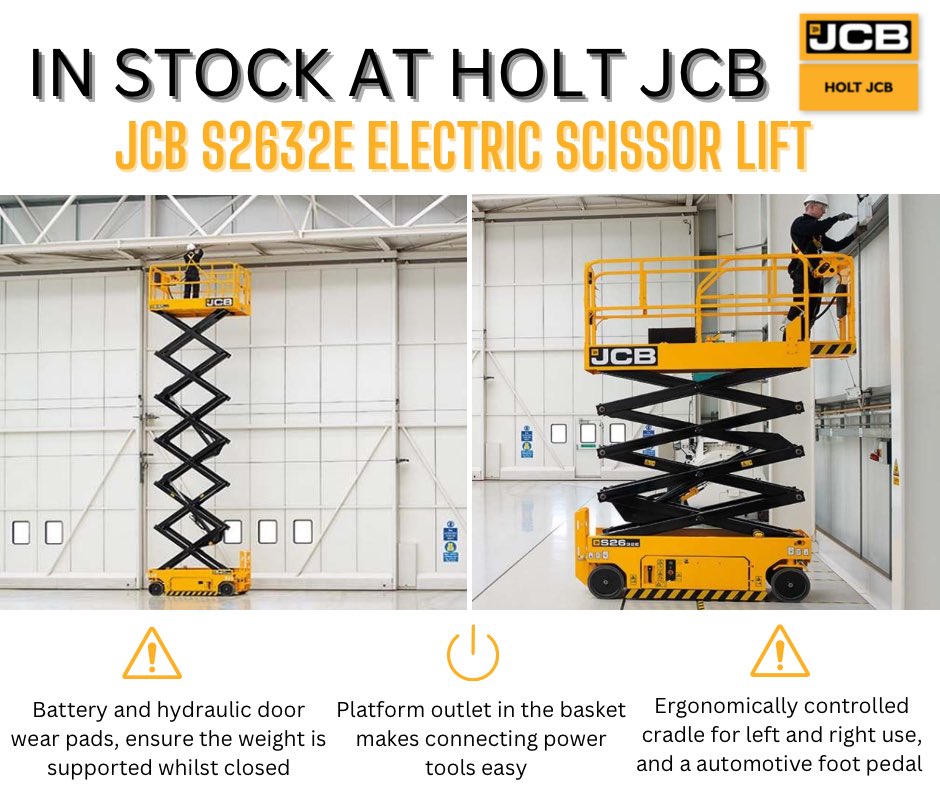 IN STOCK at your local Holt JCB Ltd Depot
The S2632E Electric Scissor Lift!

Call your local Holt JCB Territory Sales Manager for full details ➡️ holtjcb.co.uk/contact/your-l…
#holtjcb #jcb #jcbfamily #scissorlift #accessplatform #access #innovation #instock #efficiency #safety