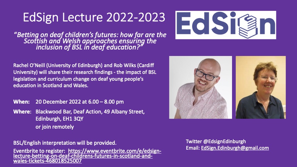 Next lecture 6pm on 20th December! <a href="/rwilks/">Rebekah Wilks</a> and <a href="/RachelONeill4/">Rachel O'Neill</a> sharing their research findings. #deafeducation #BSL
In person <a href="/DeafAction/">Deaf Action</a> Blackwood Bar or register via Eventbrite for the link to join online.