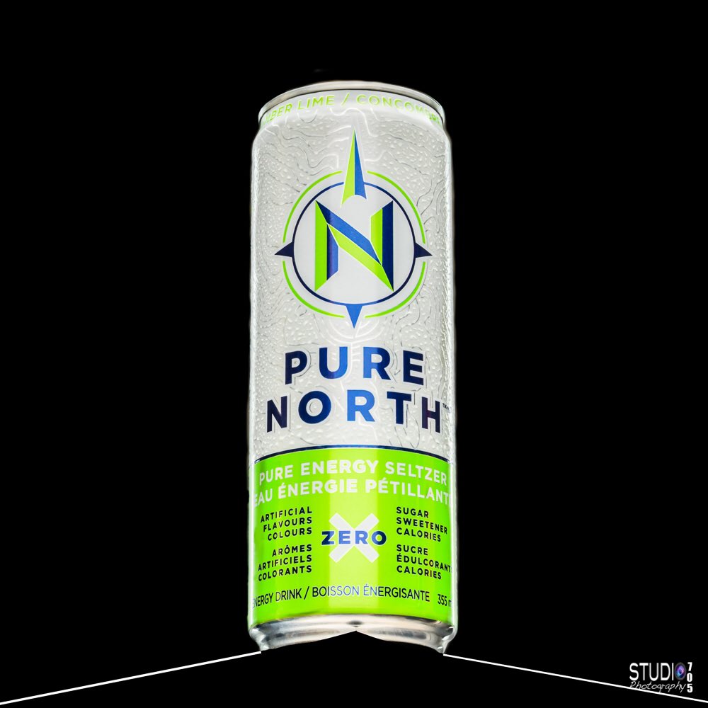 New Image. Pure North Pure Energy Seltzer Cucumber Lime. #productphotography #studiophotography #saskatoon