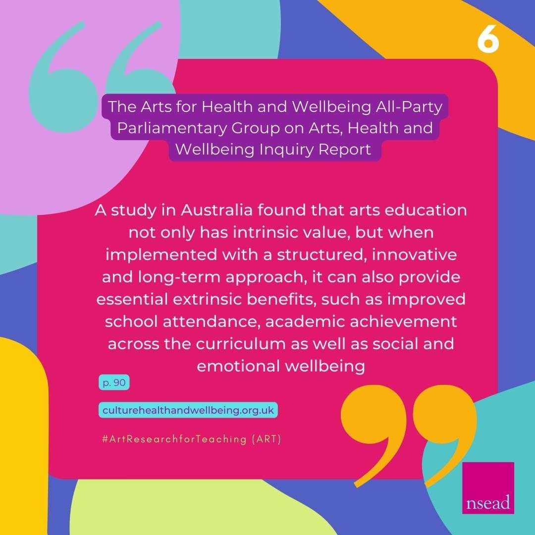 NSEAD1's tweet photo. Day 6 - High quality arts education transforms children's experiences of education as a whole as well as their social and emotional development #EvidenceForArts #ArtResearchForTeaching https://t.co/xiGm3fpGZf #ArtEd #ArtAndDesign #ArtsAndCrafts #EduTwitter #ArtAndWellbeing https://t.co/nFQpeiAe7G