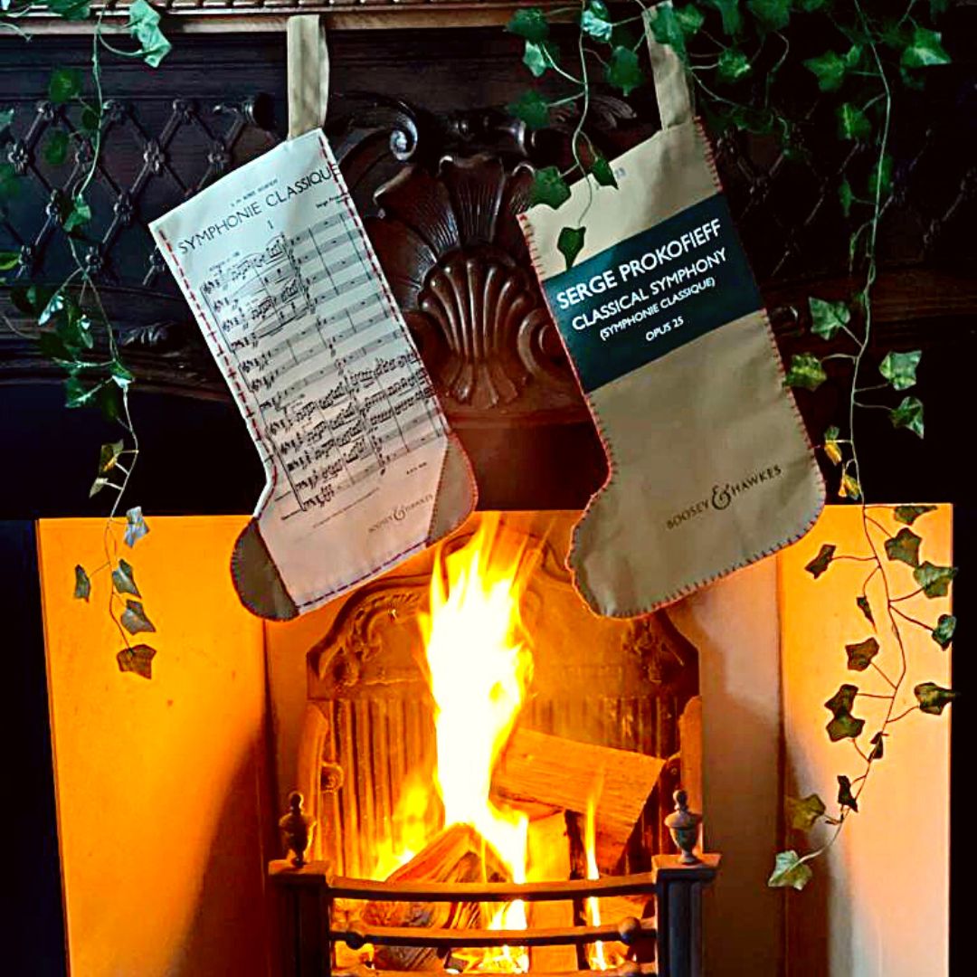 Boosey's tweet photo. Team @Boosey has been getting crafty this festive season. 🧶 Check out our HPS stockings, crafted from our Prokofieff "Classical Symphony" tote bag. We’ve got plenty of stocking fillers for you to explore on The Shop at @Boosey.com: https://t.co/ci6MSPPYre https://t.co/pBCqBBoZZp