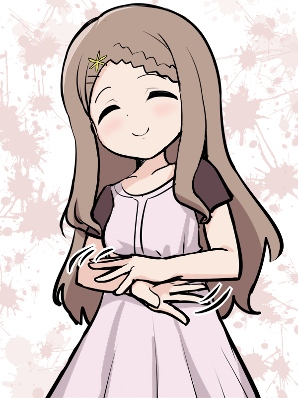 1girl solo closed eyes smile dress brown hair long hair  illustration images