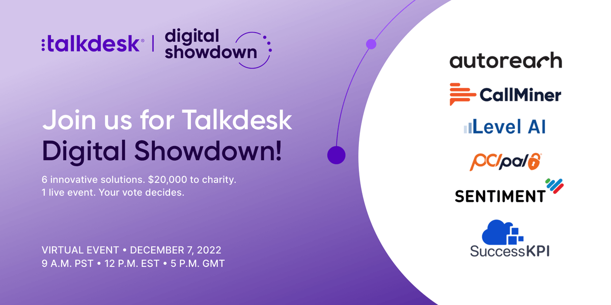 🔥 Talkdesk #CXDigitalShowdown is tomorrow and we can't wait! 💜

Watch as <a href="/AutoReachHQ/">AutoReach</a>, <a href="/CallMiner/">CallMiner, Inc.</a>, <a href="/TheLevelAI/">LevelAI</a>, <a href="/PCIPAL/">PCI Pal</a>, <a href="/smetrics/">Sentiment.io</a> and <a href="/successkpi/">SuccessKPI</a> pitch their solutions and cast your vote for the most innovative offering in #CCaaS.

🔗 Reserve your spot: bit.ly/3XaxjCk