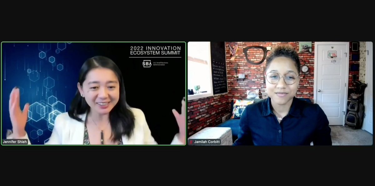 Jennifer C. Shieh, Ph.D. Director of Ecosystem Development for <a href="/SBAgov/">SBA</a> &amp; Jamilah Corbitt (<a href="/JamilahCorbitt/">Jamilah Corbitt</a>), Engagement Director at @EstablishedUs bringing the energy as they emcee the Innovation Ecosystem Summit!

Join us: est.us/ESOSummit2022 
#ESOSummit22 #SeedtheFuture