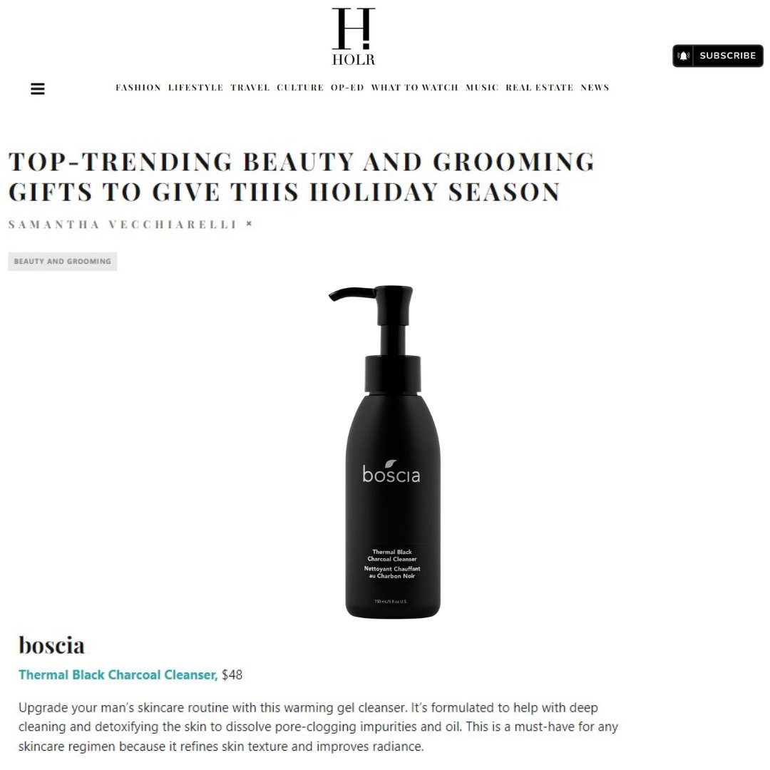client press: <a href="/bosciaskincare/">boscia</a> Thermal Black Charcoal Cleanser was featured in <a href="/HOLRmagazine/">HOLR Magazine</a>'s Top-Trending Beauty and Grooming Gifts to Give This Holiday Season by sam vecchiarelli🖤