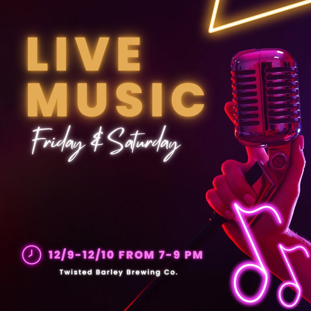 Do you love live music? Well…so do we! 

Friday and Saturday, we will be having live music from 7-9 pm. 

Come on out and enjoy some quality craft beer and some awesome live music! 🎶🍻