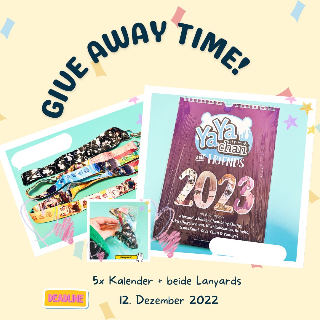 YaYa_Chan's tweet photo. ✨ Give away!✨

✨ Ich verlose 5 Kalender und je 2 Lanyards dazu 😚✌🏻✨

Um teilzunehmen:
Folgen, liken und RT!

Gewinner wird nach den 12. Dezember 2022 angekündigt.

Viel Glück ´w`)o https://t.co/A9JlnBY88e