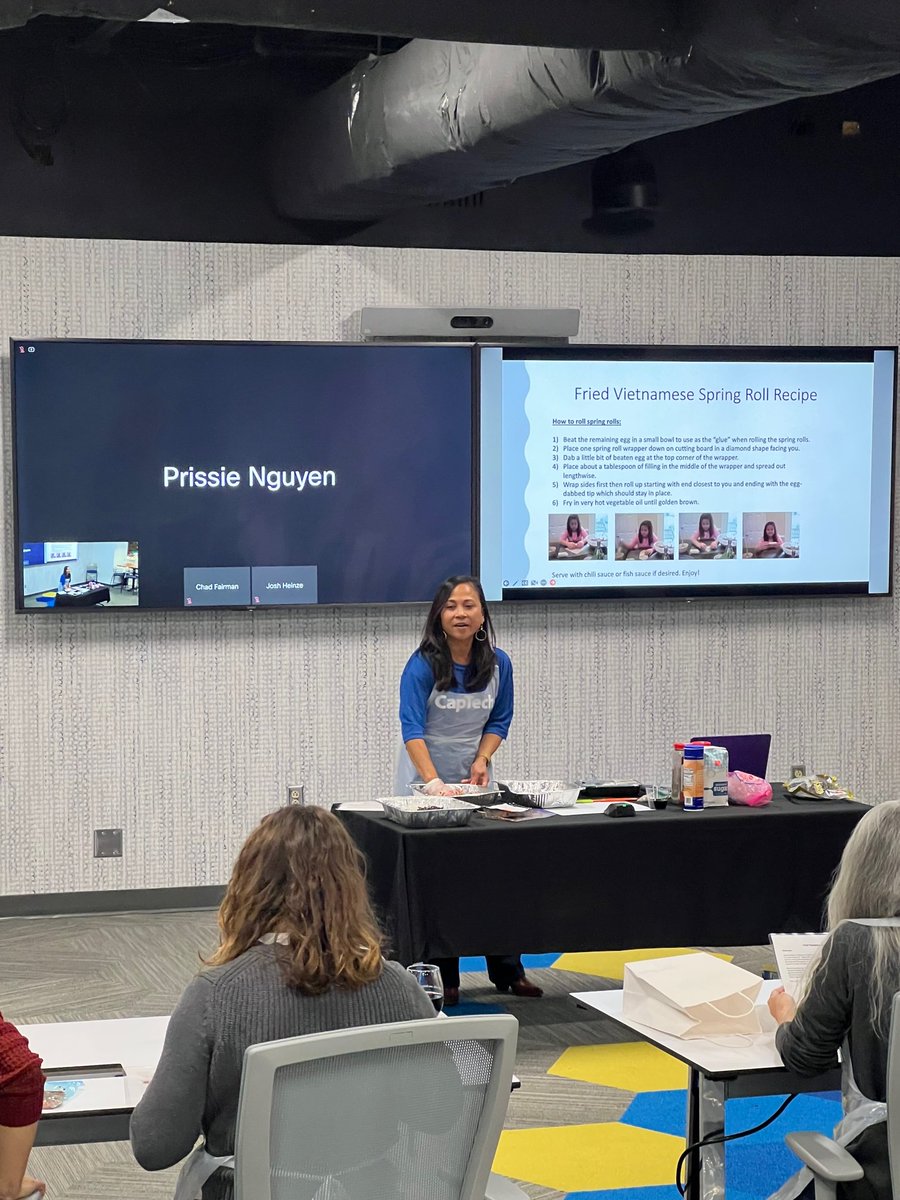 APBostic's tweet photo. CapTechListens: Our Richmond office was treated to a spring roll cooking class hosted by our very own, @prissie_nguyen. 

We had a great time coming together to learn the art of handmaking Vietnamese spring rolls. Thank you, Prissie, for sharing your mot… https://t.co/Aojh55SyDj
