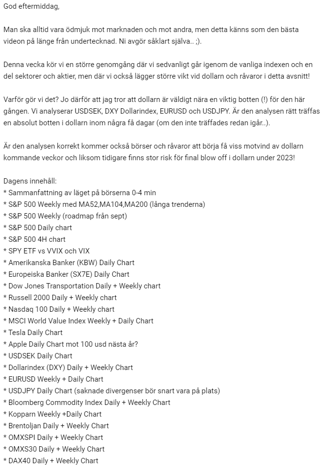 Ten_Bagger's tweet photo. ▶️VECKANS VIDEO ÄR HÄR!

Stor genomgång över marknaderna med extra fokus på dollarn och råvaror!

Dollarn tycker jag börjar se intressant ut från långsidan och vad gäller börserna kvarstår bilden om toppbygge.

▶️https://t.co/UMlrfWqnuV

RT = 🙏👍

Innehåll enligt nedan. https://t.co/NWrs4cvhk3