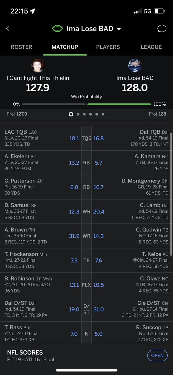 jbrunk2323's tweet photo. @NFLFantasy Won by .01 thanks to Succop making his extra point https://t.co/VIj4dPtLsL