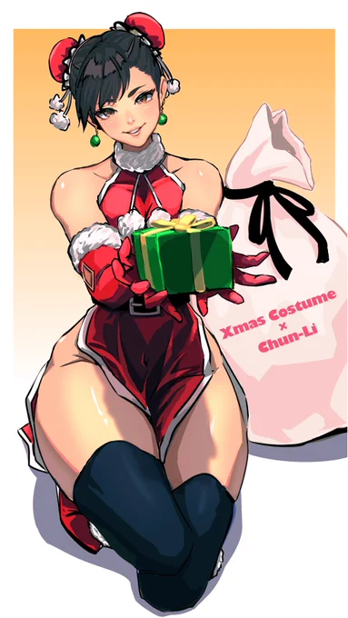 今年もサンタコスチューム描いていこうと思いますまずは春麗ちゃんから#chunli#格ゲーキャラ描こうぜ 