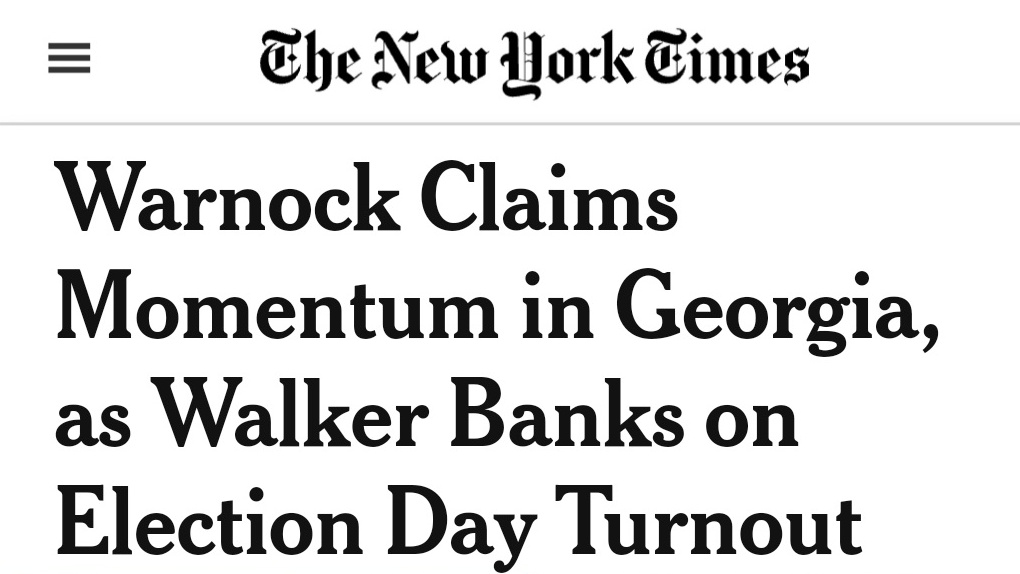 Big day for America in the 🍑 state, as Rev. Warnock heads into Election Day with an estimated 8-percentage-point lead due to heavy advance voting.