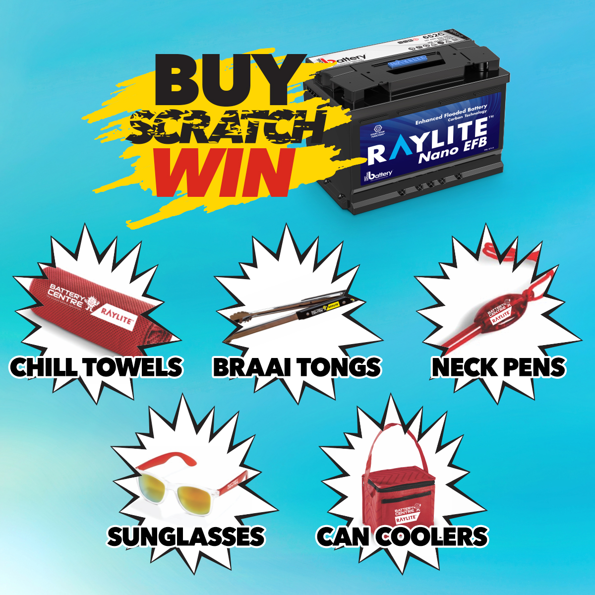 BatterycentreSa's tweet photo. Yazi, there’s no reason to be stuck at home with a flat battery and have low vibrations this festive.

Buy a Raylite battery to power your car &amp; #WIN fantastic prizes, including one of nine getaways worth R10 000! 🎁

While stocks last. Ts and Cs apply. https://t.co/CU1KoHPcw1 https://t.co/OA2u79qxRV