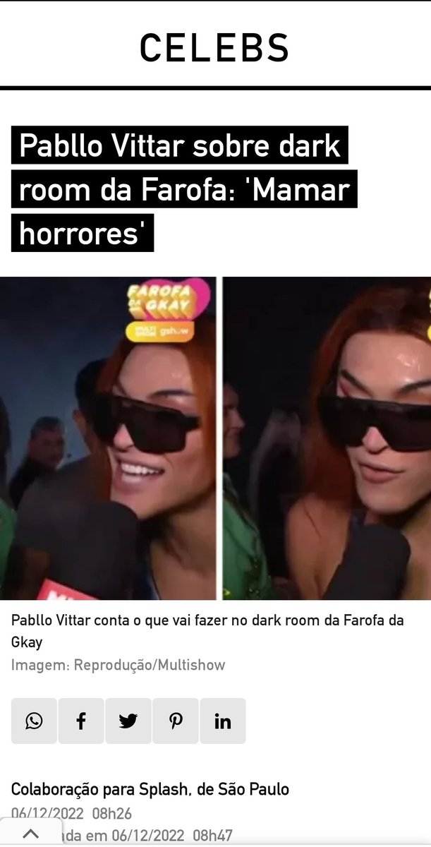 taoquei1's tweet photo. Matéria do UOL.
Pabllo Vittar sobre quarto vermelho em festa de influencers:
"Vou mamar horrores".
Em um JORNAL a matéria é essa.
É isso que influência seus filhos, nossos filhos. 
Se você ainda não entendeu, desiste. https://t.co/nCerLpuCP1