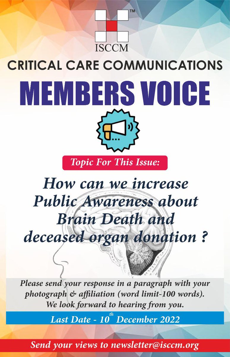 isccmnational's tweet photo. Knowledge about brain death and deceased organ donation is valuable . To create awareness and dispel myths among the people is the need of the hour . 
Please share your views on how we could do so - each idea could take us a long way forward
#isccm #ccc #membersvoice https://t.co/eqtqYmfmSH