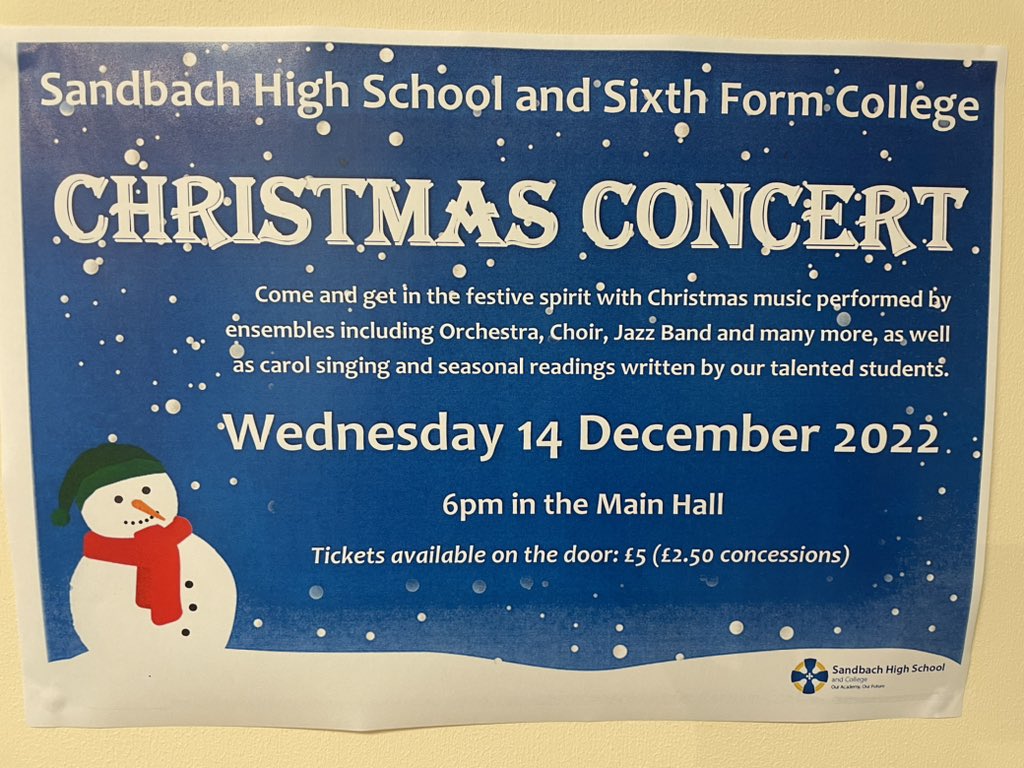 SandHighMusic's tweet photo. 🎄Christmas Concert!🎄
Come along and get in the festive spirit! https://t.co/FBZfLkMCAZ
