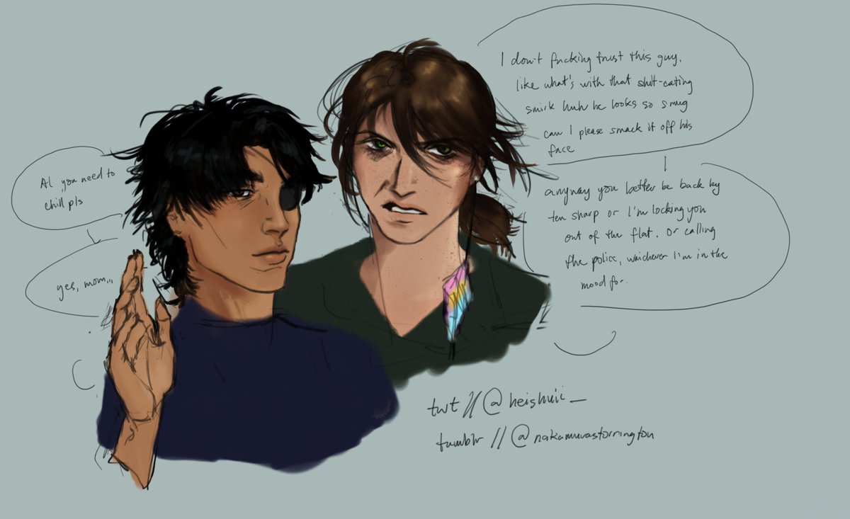 kai_hua2's tweet photo. ethan and travis' first date but theyre plagued by a: overprotective, naggy roommate and an ambitious little brother, respectively https://t.co/M3o1AAtoWK