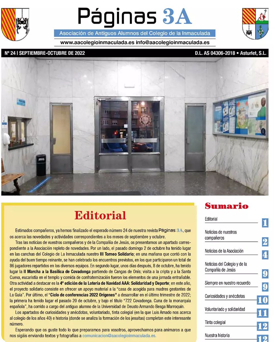 AAACoinma's tweet photo. Páginas 3A num 24 septiembre-octubre -  Ya tenéis en vuestros correos la revista Páginas 3A con multitud de actividades asociativas, entre otros contenidos. 
Si no la has recibido, escribe un email a:
info@aacolegioinmaculada.es https://t.co/CmTocMNrS8 https://t.co/zQXv7pymTM