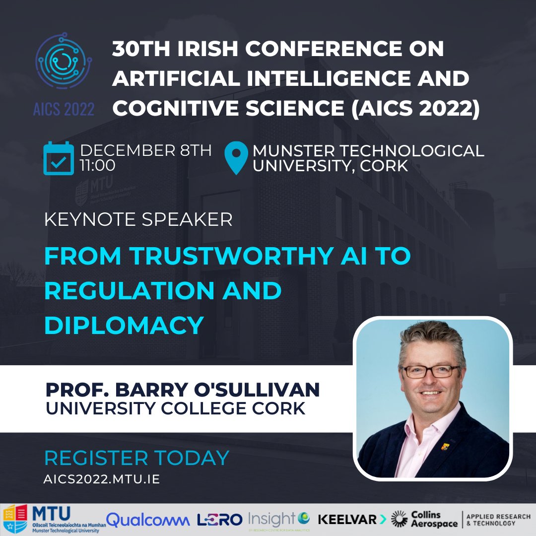 AICS Conference (@aicsconference) on Twitter photo We are thrilled to announce our keynote speaker, Prof. Barry O'Sullivan, an award-winning academic with more than 25 years experience working in #AI. He is Professor of Constraint Programming at <a href="/UCCCS/">Computer Science UCC</a> at <a href="/UCC/">UCC Ireland</a> and a member of its Governing Body.
Register: events.cit.ie/index.cfm?page… We are thrilled to announce our keynote speaker, Prof. Barry O'Sullivan, an award-winning academic with more than 25 years experience working in #AI. He is Professor of Constraint Programming at <a href="/UCCCS/">Computer Science UCC</a> at <a href="/UCC/">UCC Ireland</a> and a member of its Governing Body.
Register: events.cit.ie/index.cfm?page…