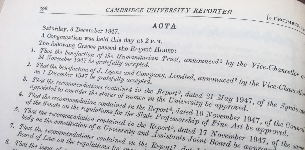 #OnThisDay 1947, 75 years ago today, Cambridge University voted to admit women to full degrees 👩‍🎓

Item 3 in the list below: #HistEd