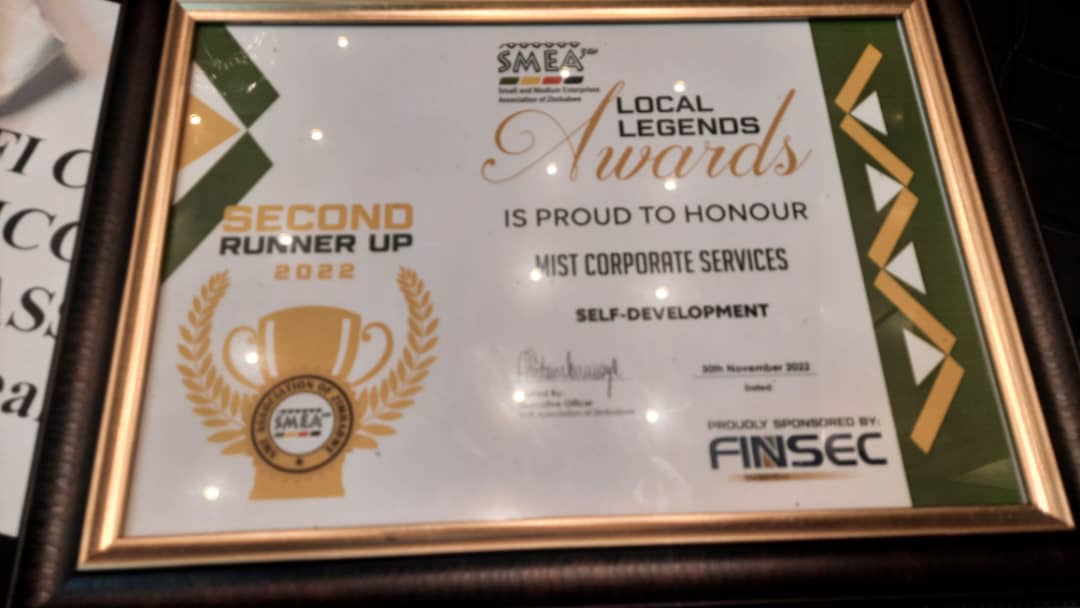 Mist Corporate Services scooped 2 awards at the Finsec/SMEAZ 2022 Local Legends awards that were held on Thursday 1 December 2022 at the Rainbow Towers Hotel in Harare. We excelled in these categories:
#mist #winners #smeaz #accounting #awards #locallegend #finse