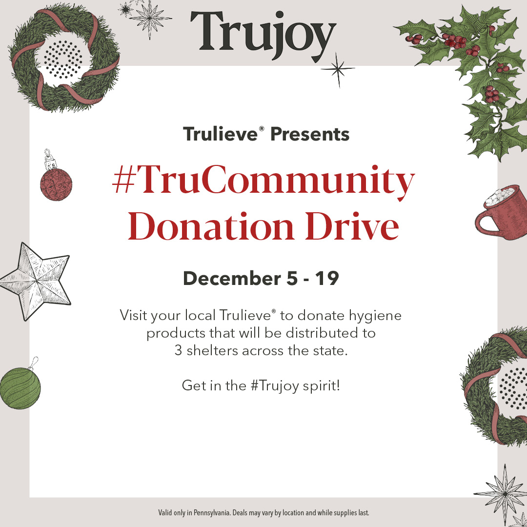 TrulievePA's tweet photo. Our #TruCommunity Donation drive kicked off yesterday! We will be collecting hygiene products that will be distributed to 3 shelters across PA until December 19th! https://t.co/68sYFyF5EN