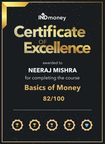 I am excited to share that I have passed "Basics of Money" test.

You can also learn complex financial gyaan in a gamified on IND money and earn certificates for your courses: indmoney.onelink.me/RmHC/tryindlea…