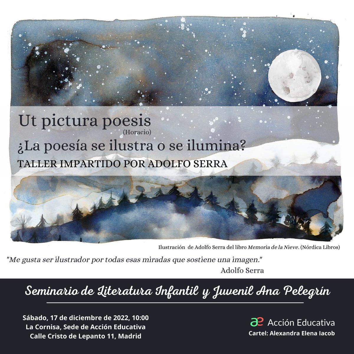 La poesía se ilustra o se ilumina? Taller de Adolfo Serra. sábado 17 a las 10h en La Cornisa. Seminario literatura de acción educativa. Os esperamos!