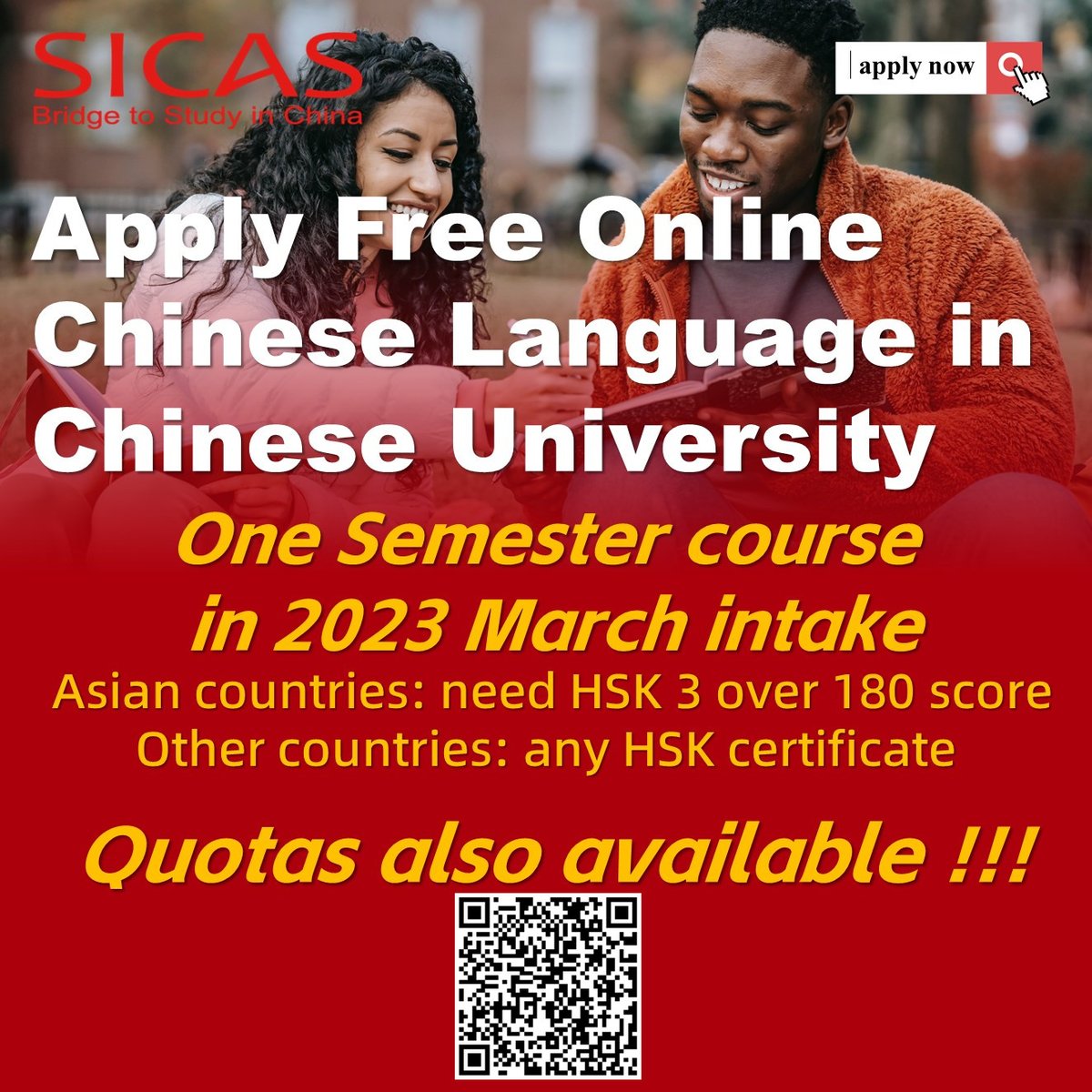Lulu_SICAS's tweet photo. Chinese language program for overseas students (online)
​🎊Tuition fee: 0
​March intake of 2023
​Requirements:
​Asian countries: HSK 3 with scores above 180/300;
​Other countries:Any HSK certificate
Wechat/Whatsapp:​+86 19353226680
https://t.co/i19dBEU5DC https://t.co/r6jyApO92j