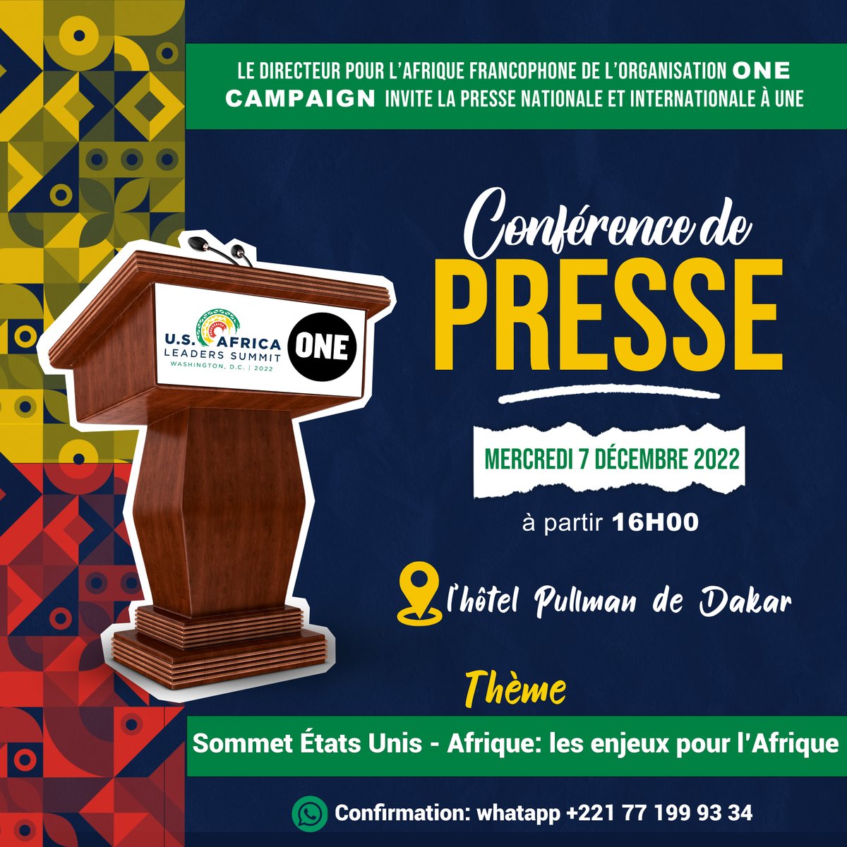 Assodesire's tweet photo. Vous pouvez suivre notre conference de presse sur le Sommet USA-Afrique en ligne demain Mercredi 7 decembre @ 16:00 GMT.
https://t.co/zSuDXqR89l
Meeting ID: 217 182 515 841 
Passcode: 6eUxvb 
@oneenafrique @ONEinAfrica @WadrNews @WATHI_ThinkTank @ONE_Fr @ONEChampions @ONECampaign https://t.co/a0iuxwQ8NF