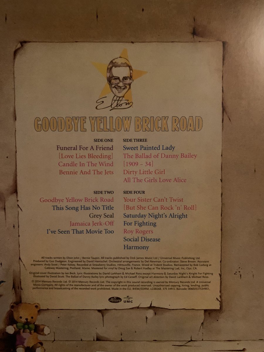 furbehrrr's tweet photo. Goodbye Yellow Brick Road is the 7th studio album by Elton John, released in OCT of ‘73. Favorites include the title song, ‘Candle in the Wind’, Bennie and the Jets’, & ‘Saturday Night's Alright for Fighting’.
#SirEltonJohn 🤩😍🤩
#PictureDiscVinyl https://t.co/PaAHtyhDte