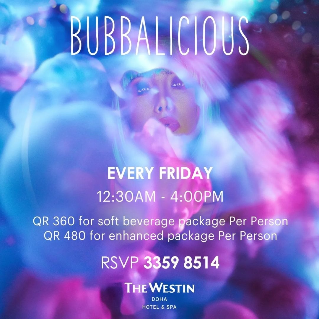 Join <a href="/WestinDoha/">The Westin Doha</a> this weekend for an exquisite #BubbaliciousBrunch experience!

Call +974 3359 8514 and book your spot now!

#WestinDoha #BrunchQatar #FridayBrunch #MarhabaQatar
