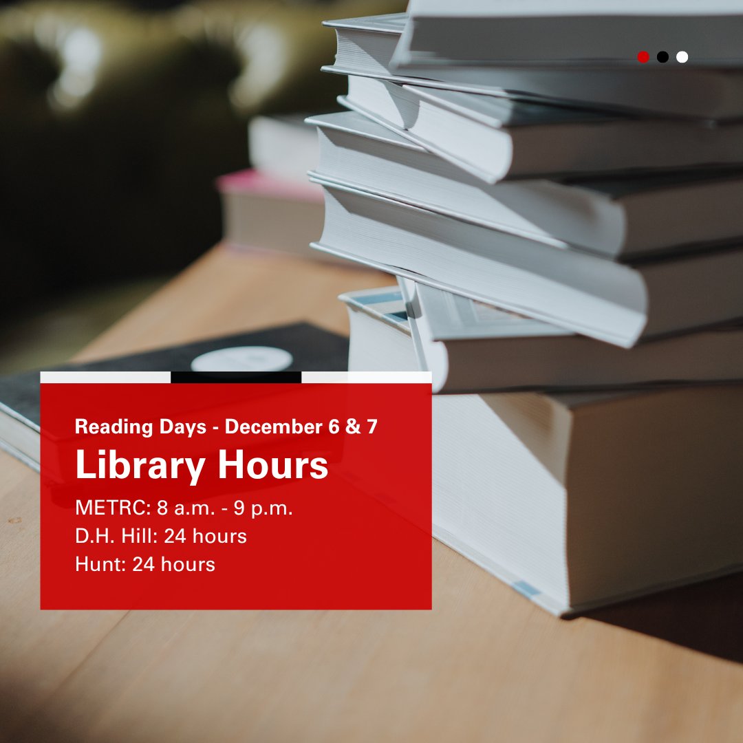 Today and tomorrow serve as Reading Days to prepare for final exams. 

Feel free to stop by <a href="/NCStateCEDMETRC/">NCStateCEDMETRC</a> or <a href="/ncsulibraries/">NC State University Libraries</a> to study. 📚