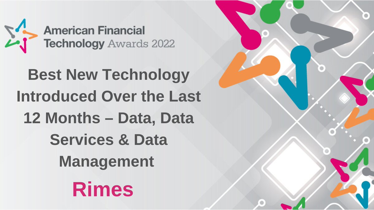 WatersTech's tweet photo. Congratulations to @RimesTech for winning Best New Technology Introduced Over the Last 12 Months – Data, Data Services & Data Management. View the full list of winners here: https://t.co/2UUQikXCBF #AFTAS2022 #WatersTech https://t.co/BDl8fxQWVc
