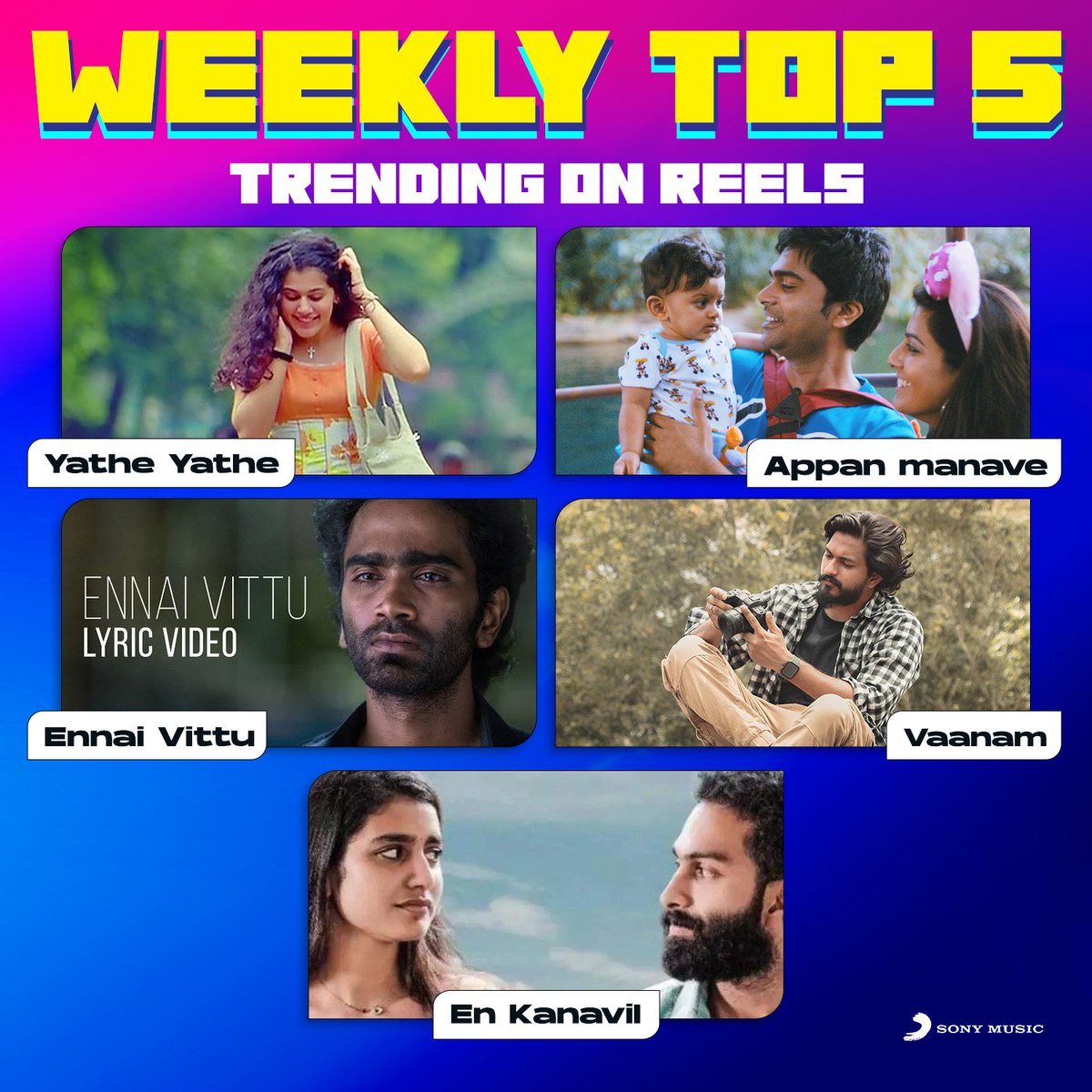Hit play and listen to the latest trending tracks right away! 📈❤️

➡️smi.lnk.to/TamilTrending-…

#WeeklyTop5onSonyMusic