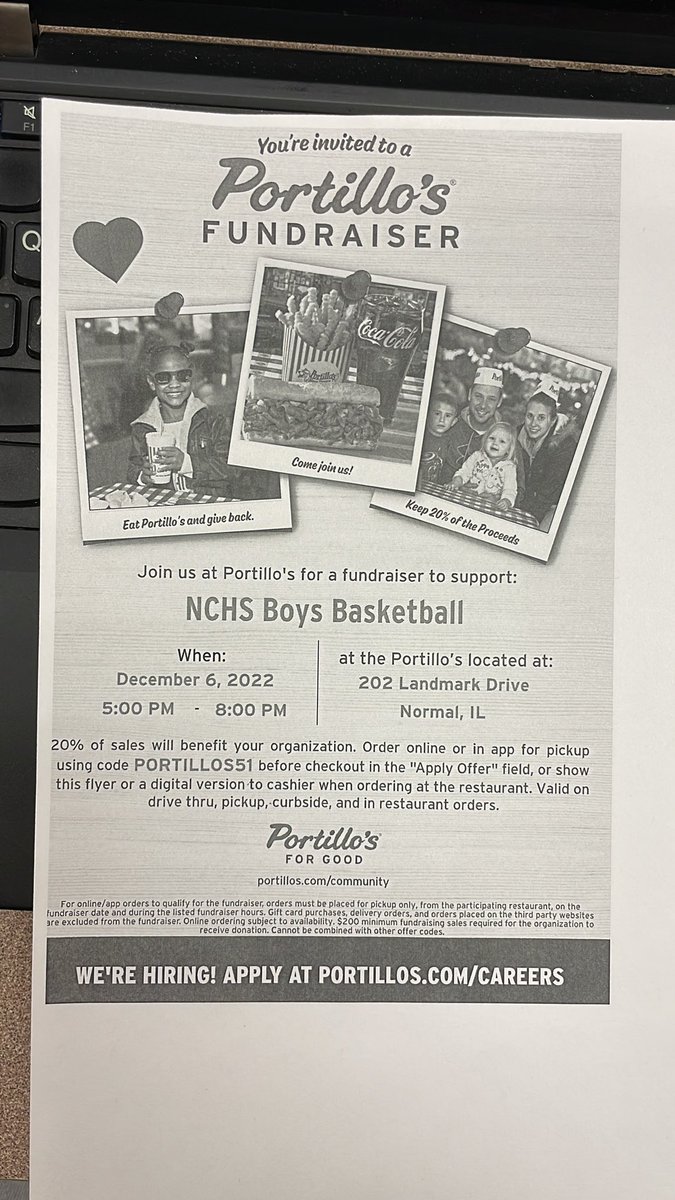 Come out tonight to Portillo’s to help support Ironmen basketball and get some good food! Thank you for the support! #ironsharpensiron