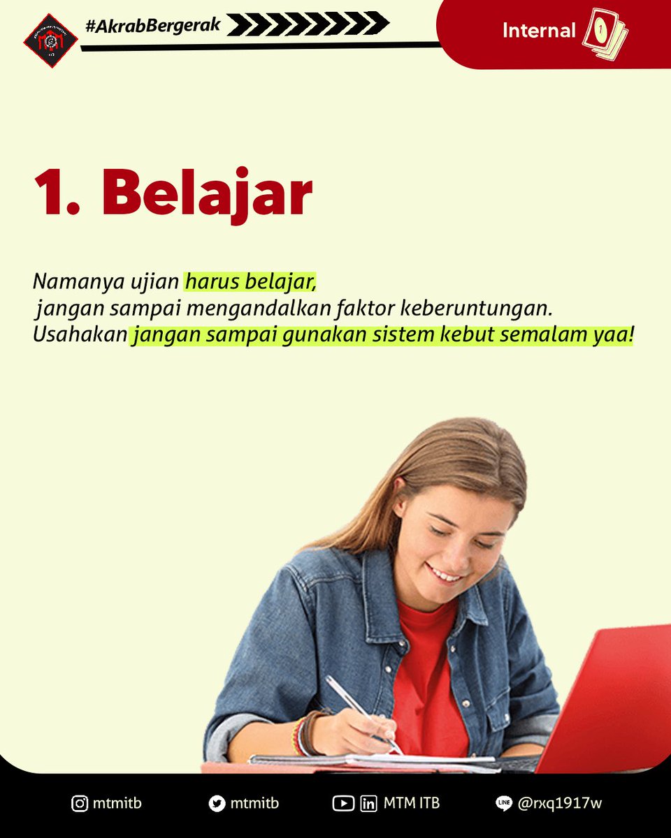 mtmitb's tweet photo. [Tips And Tricks UAS]

HAH UDAH MAU UAS?? Yuk swipe buat liat 7 tips and tricks menghadapi UAS!
 
#AkrabBergerak
#BergerakBersamaAKESRA
#MTMITB https://t.co/FCAfMrlE5G