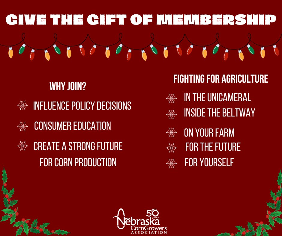 Are you looking for the perfect gift for that person who is impossible to shop for? We have what you are looking for, a Corn Growers Association membership! There are many benefits that our members obtain when joining the association! 🎁

Sign up here: necga.org/renew-or-join/